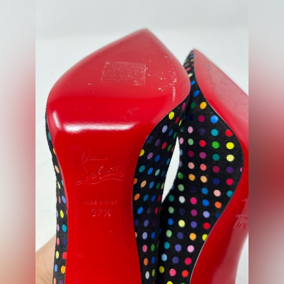 Christian Louboutin Hot Chick Black Suede Multicolor Polka Dot Heel Pump 37.5 EU - Picture 7 of 7